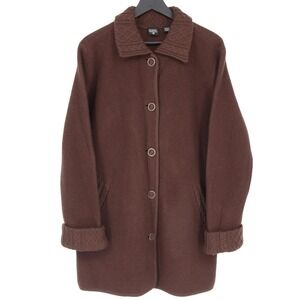 Nordic Design Women's Boiled Wool Long Coat Size L Brown Button Front Jacket